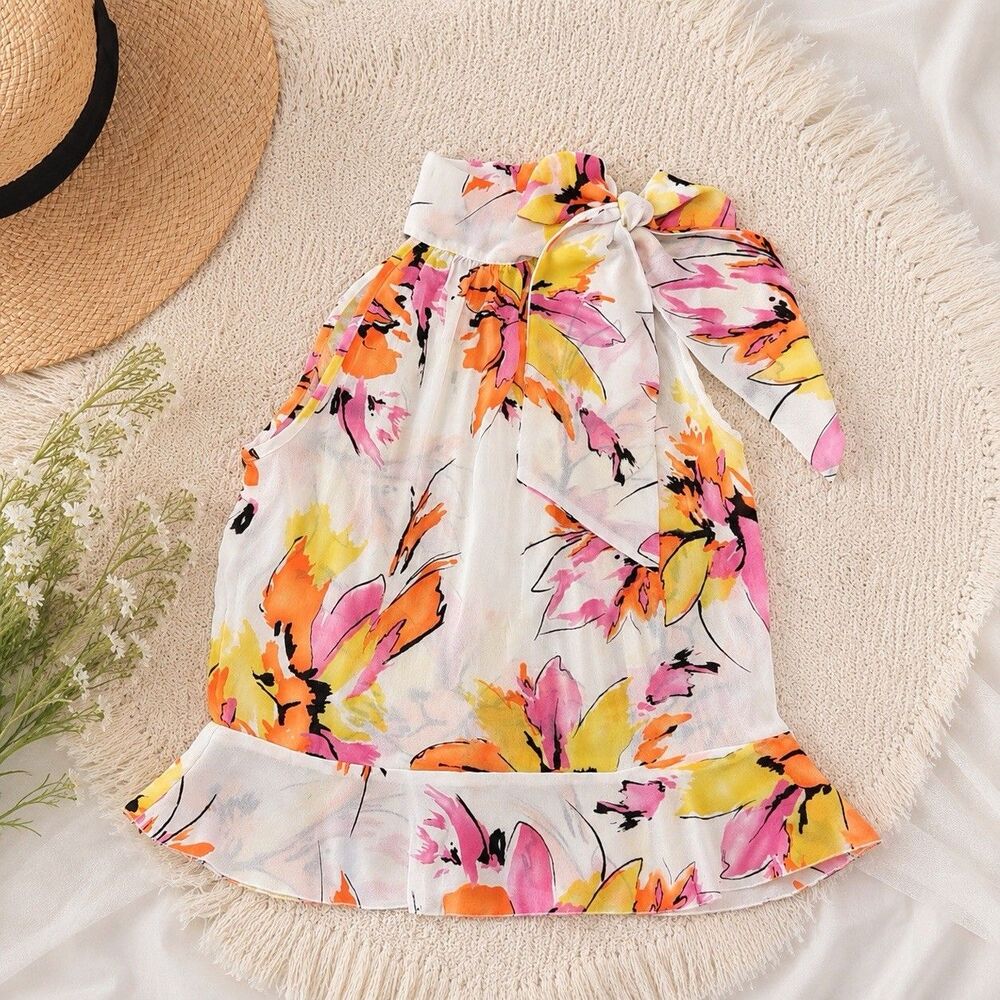 Allison Taylor womens small blouse shirt top sleeveless summer floral Crepe